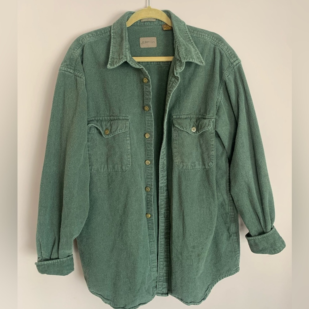 Vintage Fleece Textured Green Flannel size XL